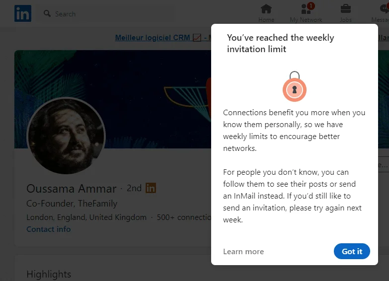 Compte restreint par LinkedIn