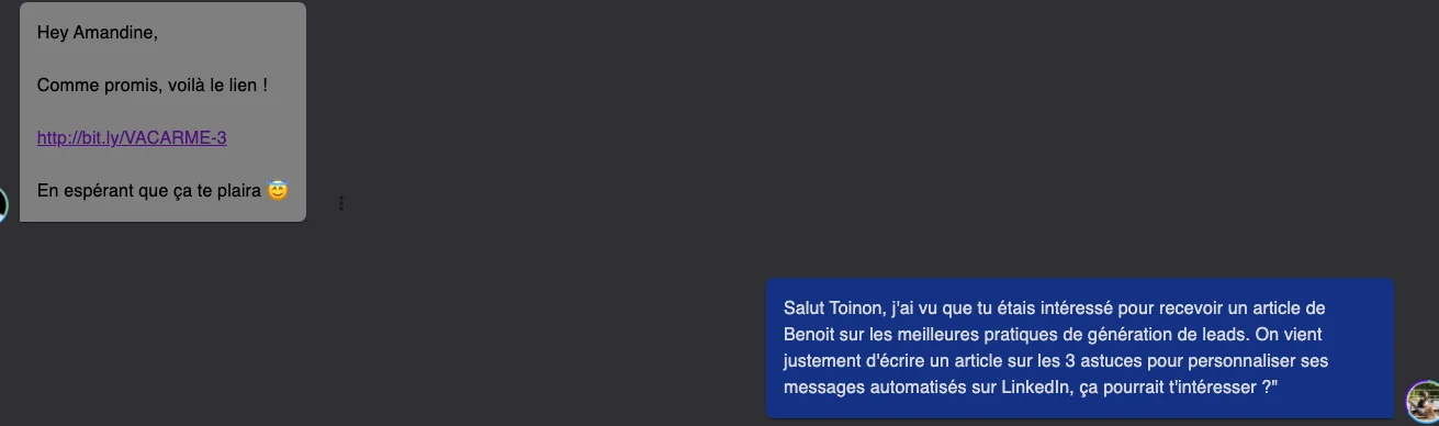 Exemple message prospection LinkedIn