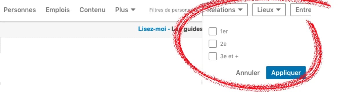 filtre linkedin par niveaux de relations