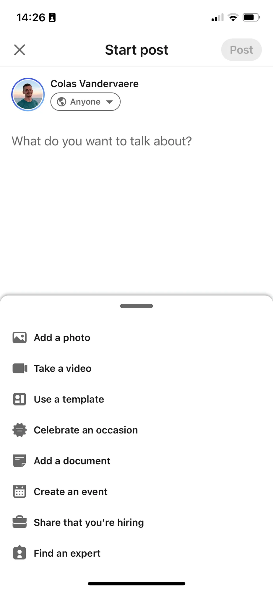Click on "Start a post."