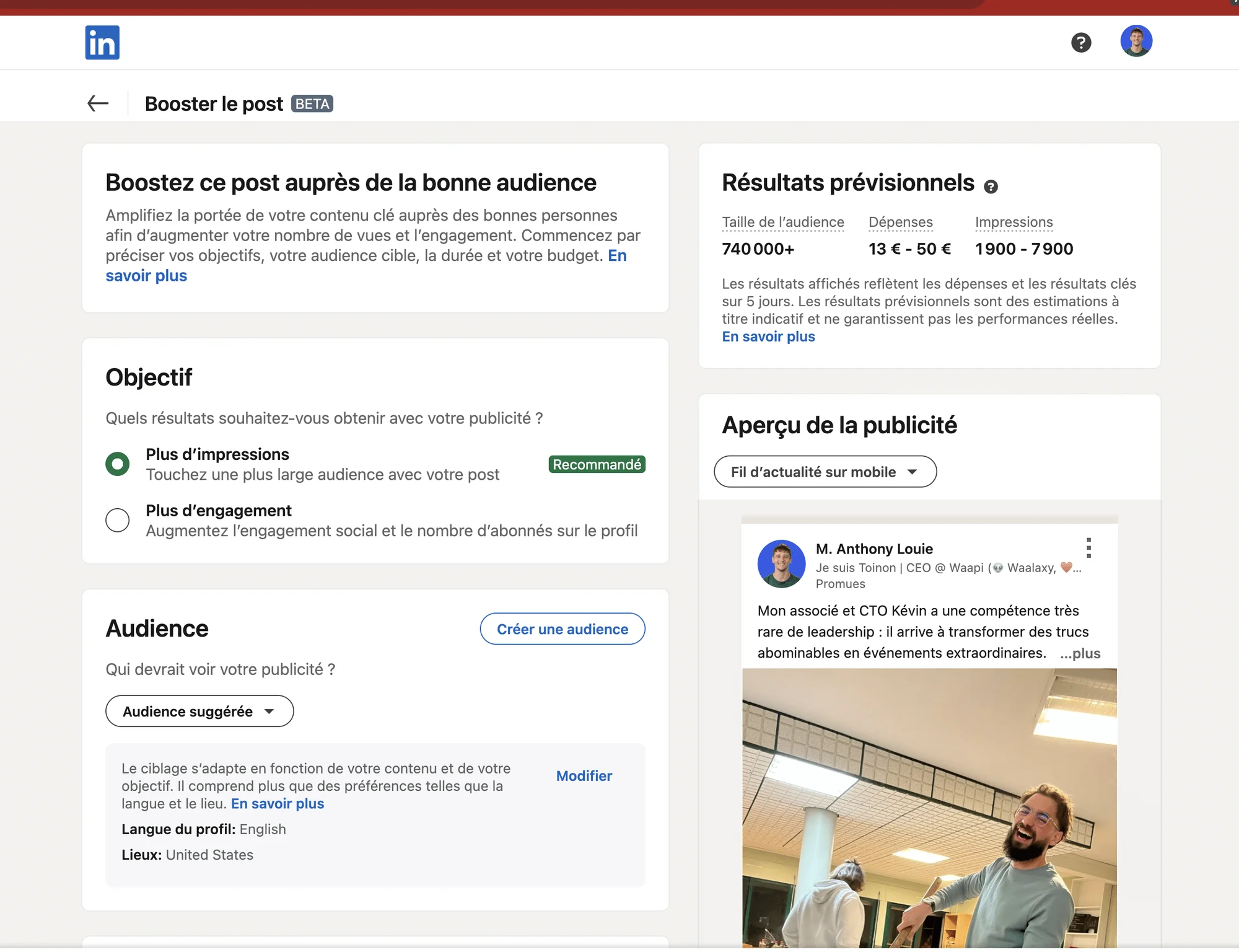 Hack boost post LinkedIn #5 : Via la publicité