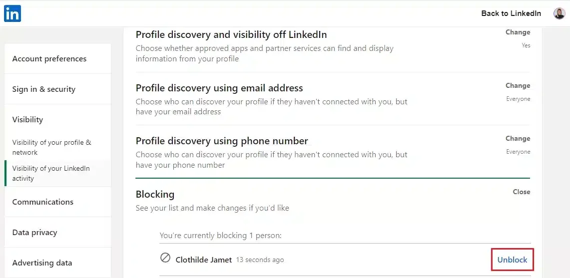 von LinkedIn entsperren