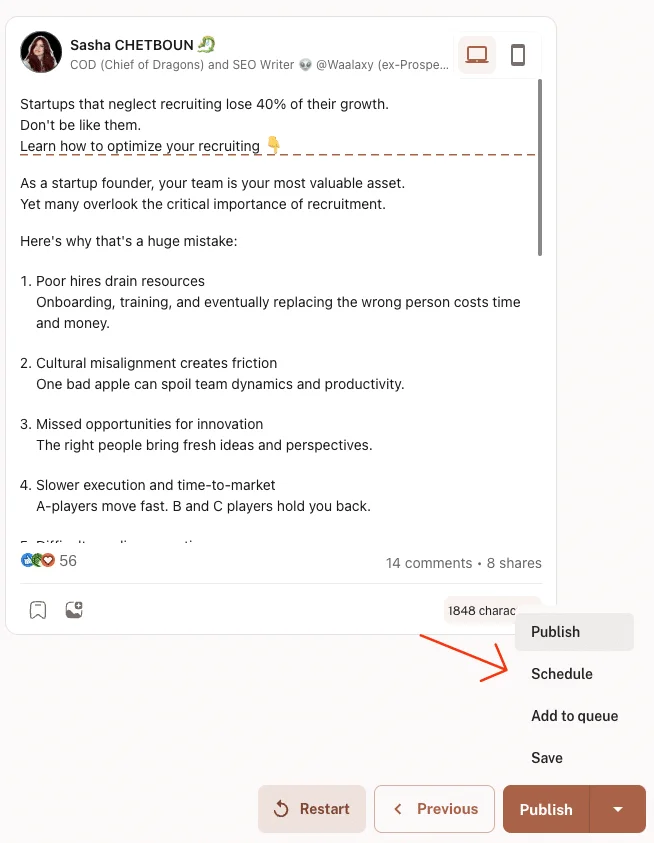 Estudo de caso sobre o conteúdo do LinkedIn - ferramenta Kawaak para redigir publicações rapidamente