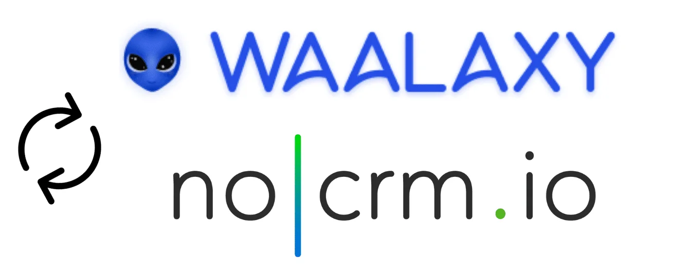 Image: Logo Waalaxy noCRM.io avec icône extraterrestre et flèche circulaire.