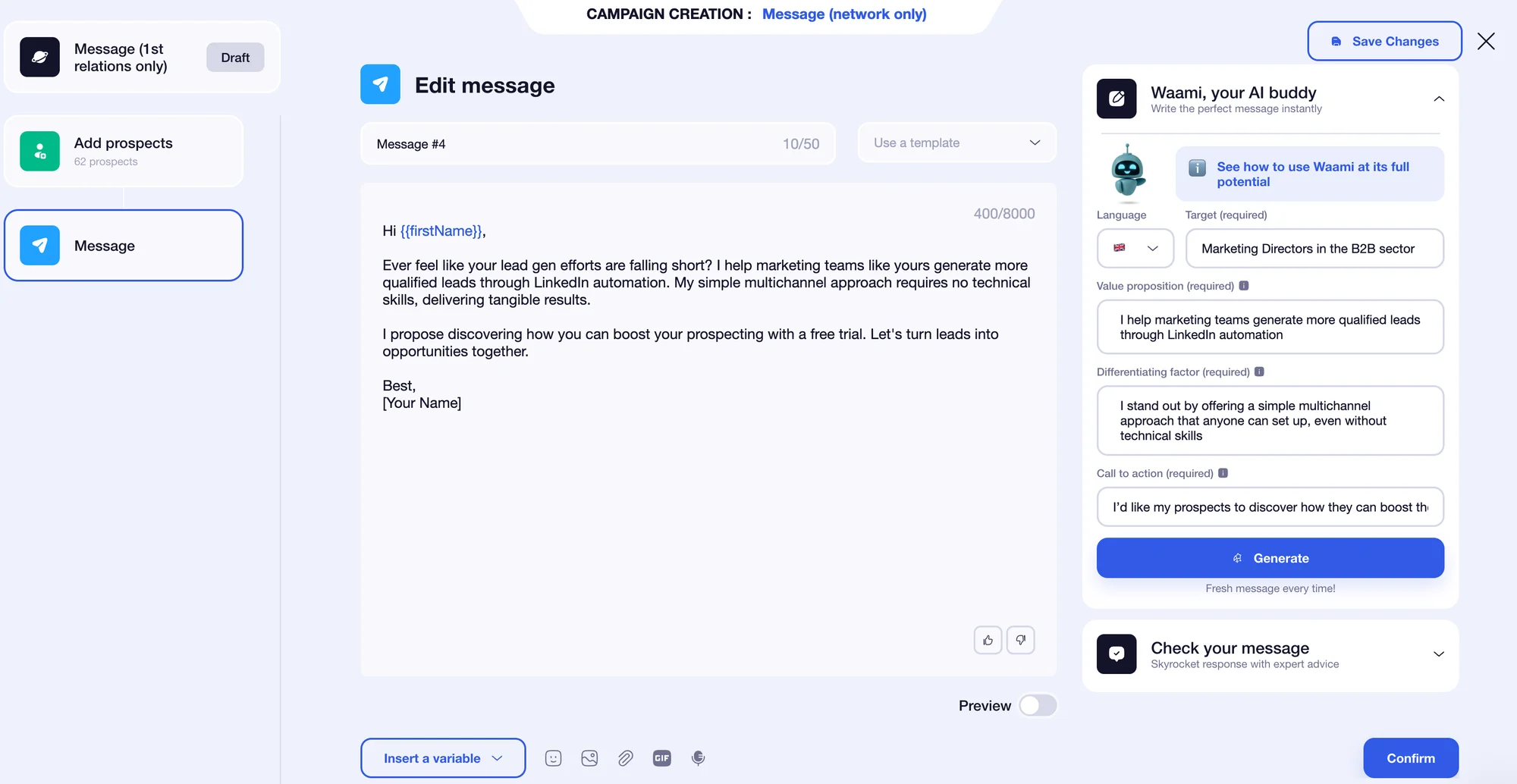 customization of sales prospecting message