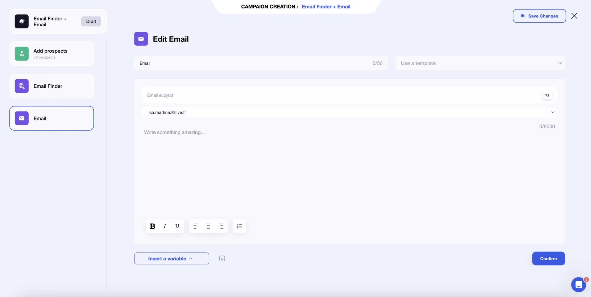 Write and personalize a prospecting email on Waalaxy.
