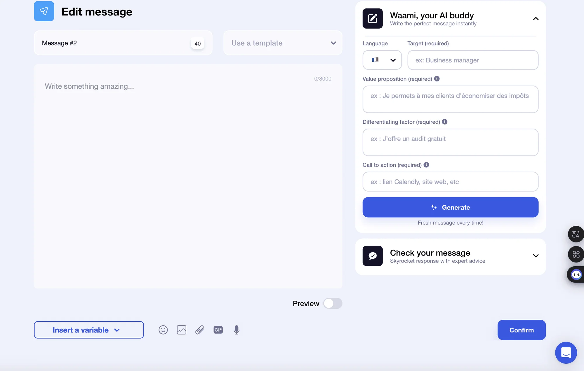Generazione di lead B2B: create il vostro messaggio in waalaxy