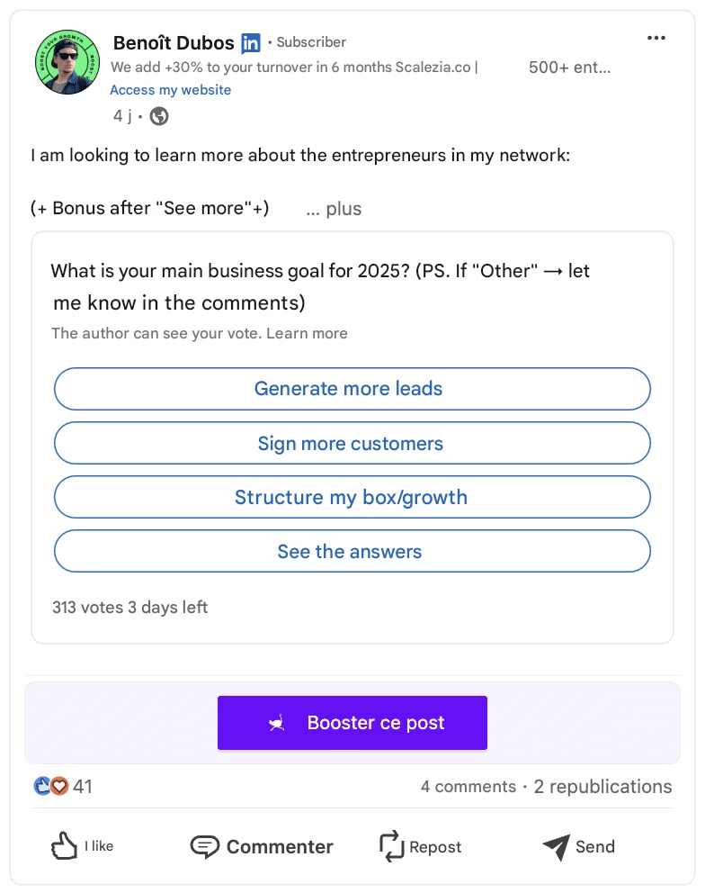 LinkedIn content strategie: voorbeeld LinkedIn post met enquête.