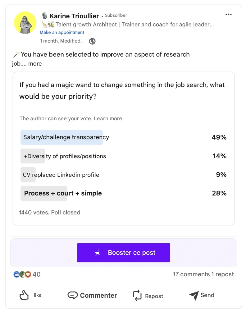 LinkedIn content strategie: voorbeeld LinkedIn post met enquête.