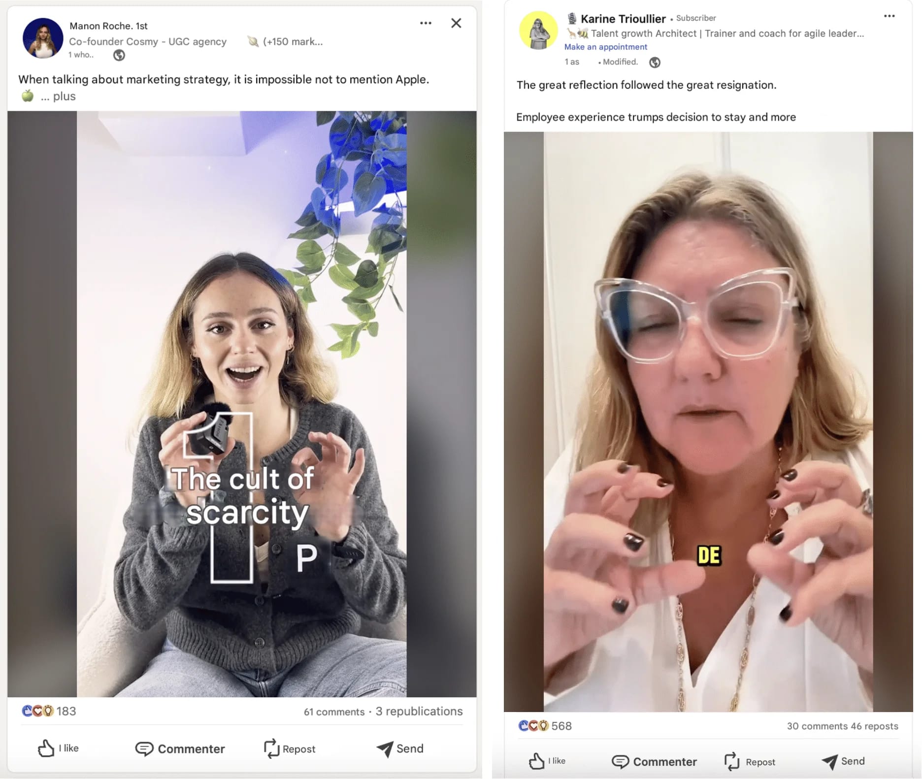 Estratégia de conteúdos do LinkedIn: exemplo de uma publicação no LinkedIn com vídeos.